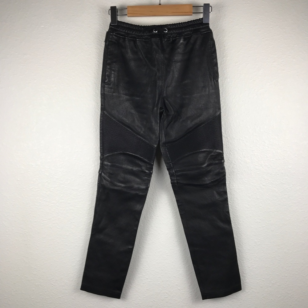 Balmain Boys Black Lamb Leather Moto Pants Size 8